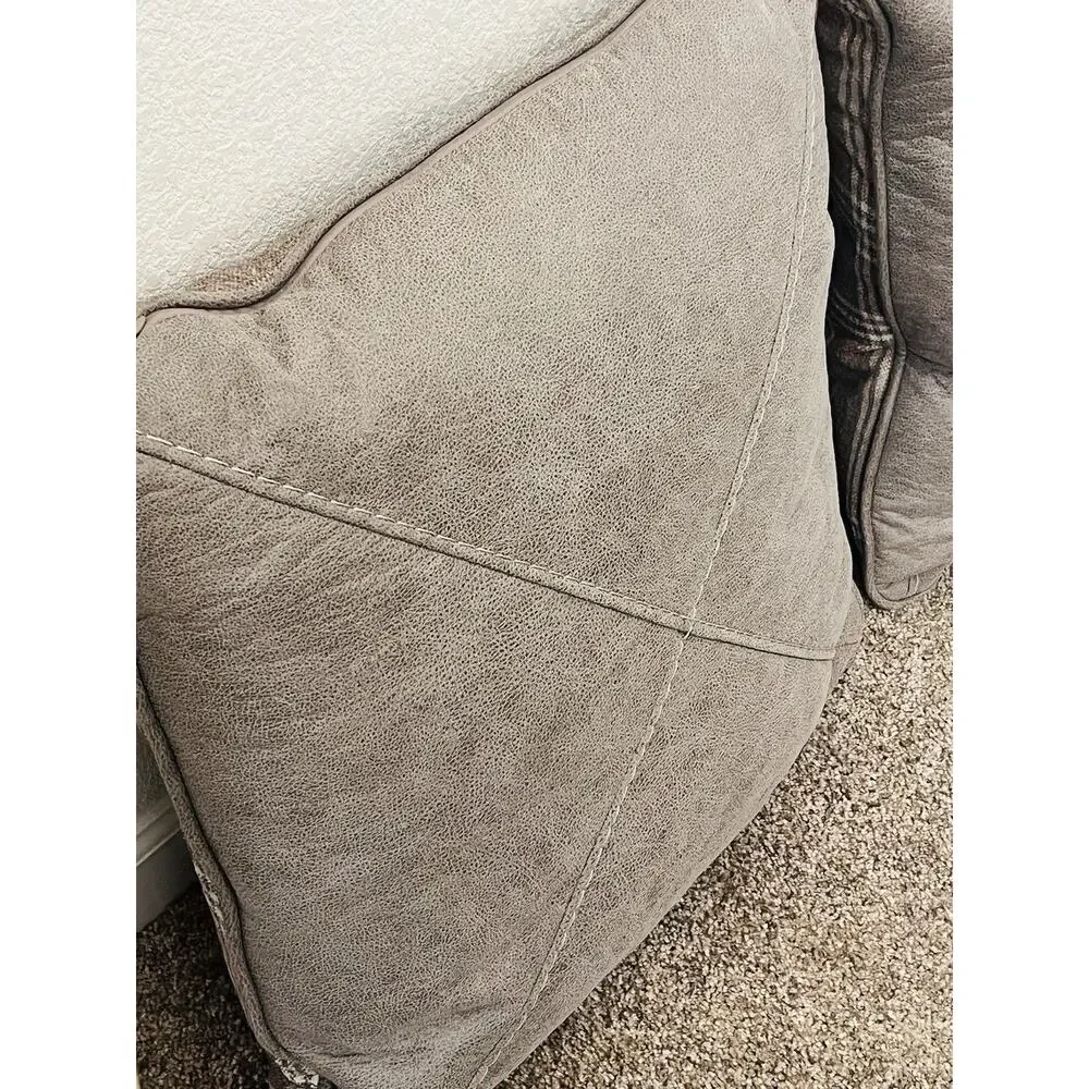 Set 2 Plaid 100% Waterfowl Feather Pillows Beige Tan Gray Grey Checkered Suede